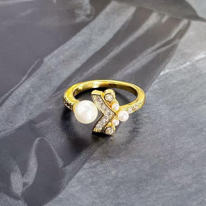 Light Luxury Niche Double-Layer Bead Ring For Women'S High-End Fashion Opening Adjustable Index Finger Ring Stacking Wearing Ring