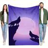 1pc Wolf and Moon Digital Printed Design Blanket - All-Season Soft Flannel Throw with Cozy Polyester Fabric, Contemporary Geomet