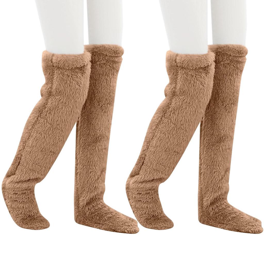 Plush Warmth Long Socks, Over Knee Fuzzy Socks, High Plush Stockings Fuzzy Long Leg Warmers Winter Home Puffy Sleeping Socks 2 Pair