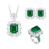 Luxurious Retro Green Diamond Pendant Ring & High-End Emerald Pave Set Earrings