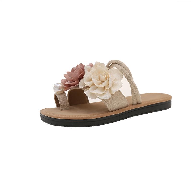 

Модные нарядные цветы Деко Жемчужное кольцо Сандалии на плоской подошве Женские Повседневные Шлепанцы-слайды на толстой подошве Дамские Красивые Летние Туфли для Отпуска 42 бежевый