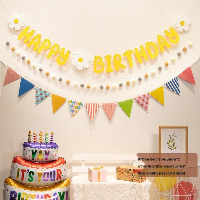 First Birthday Pom-Pom Bunting & Photo Banner for Boys and Girls