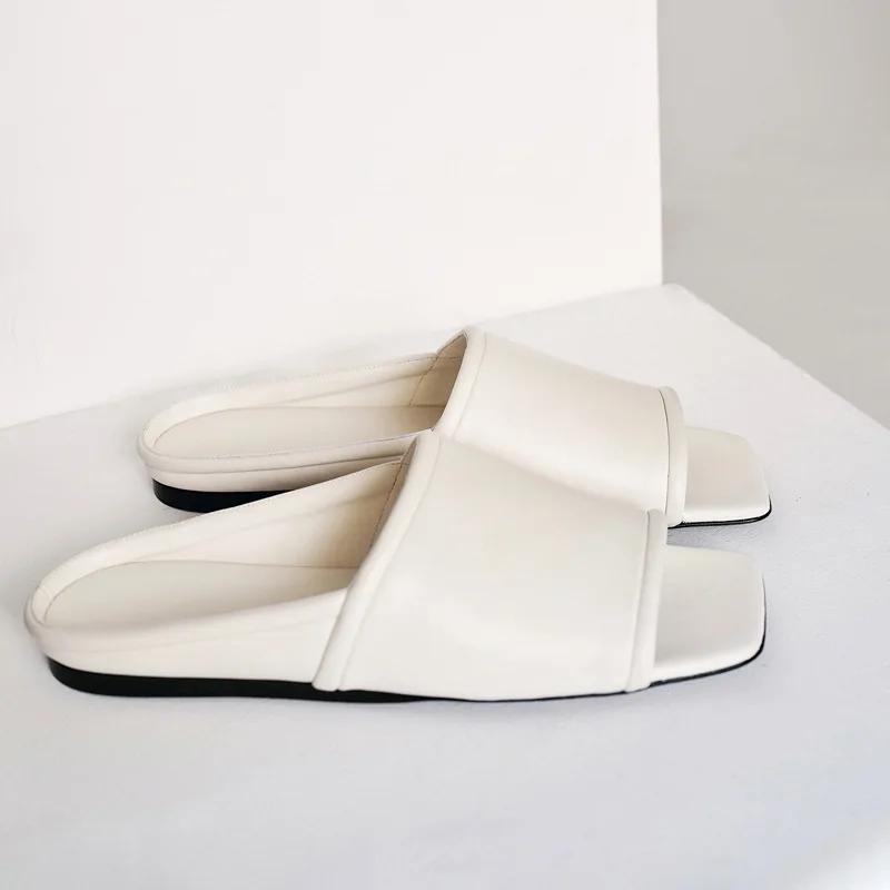 

Fashion Fashion Square Toe Open Toe Flats Slippers Women Summer Concise Non-slip Casual Shoes Comfortable Soft Leather Beach Sandals 35 белый