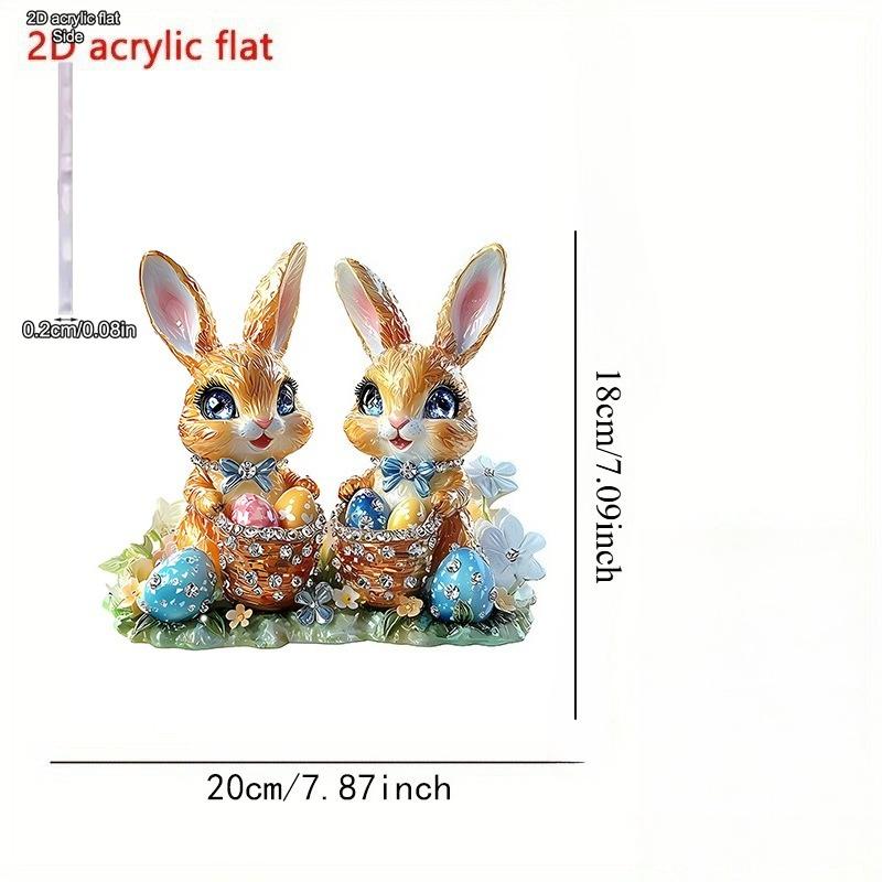 2D Flat, Easter Cute Rabbit Acrylic Desktop Decoratio, with Base, Suitable for wall decoration, porch, room, villa, accents Home, Hallway, or Workplac