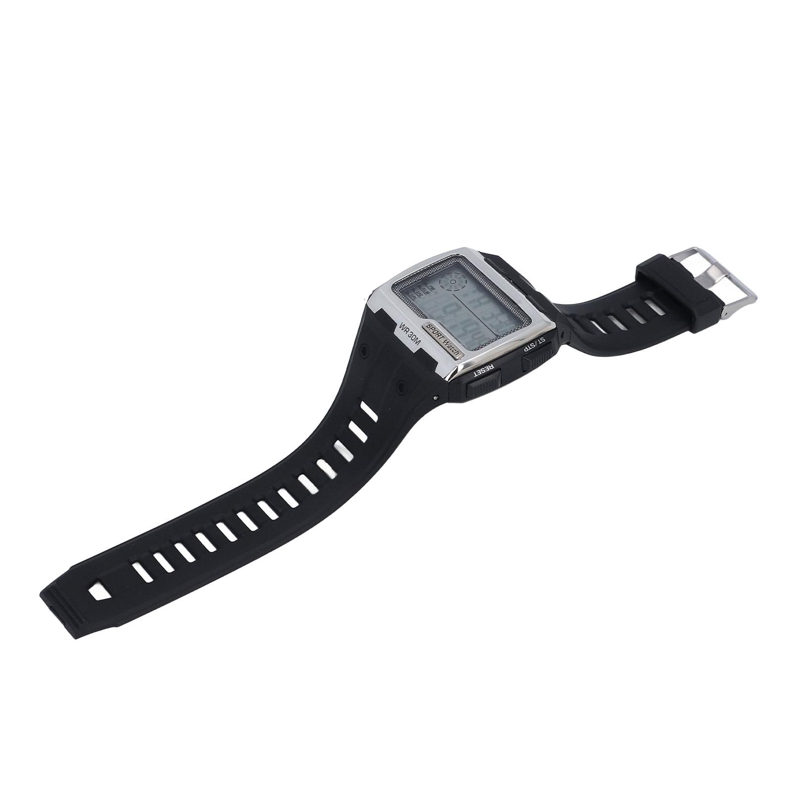 

Цифровые спортивные часы Большой дисплей Светодиодный будильник Ударопрочные Система 12/24 часа Водонепроницаемость 50 метров Многофункциональные серебряный