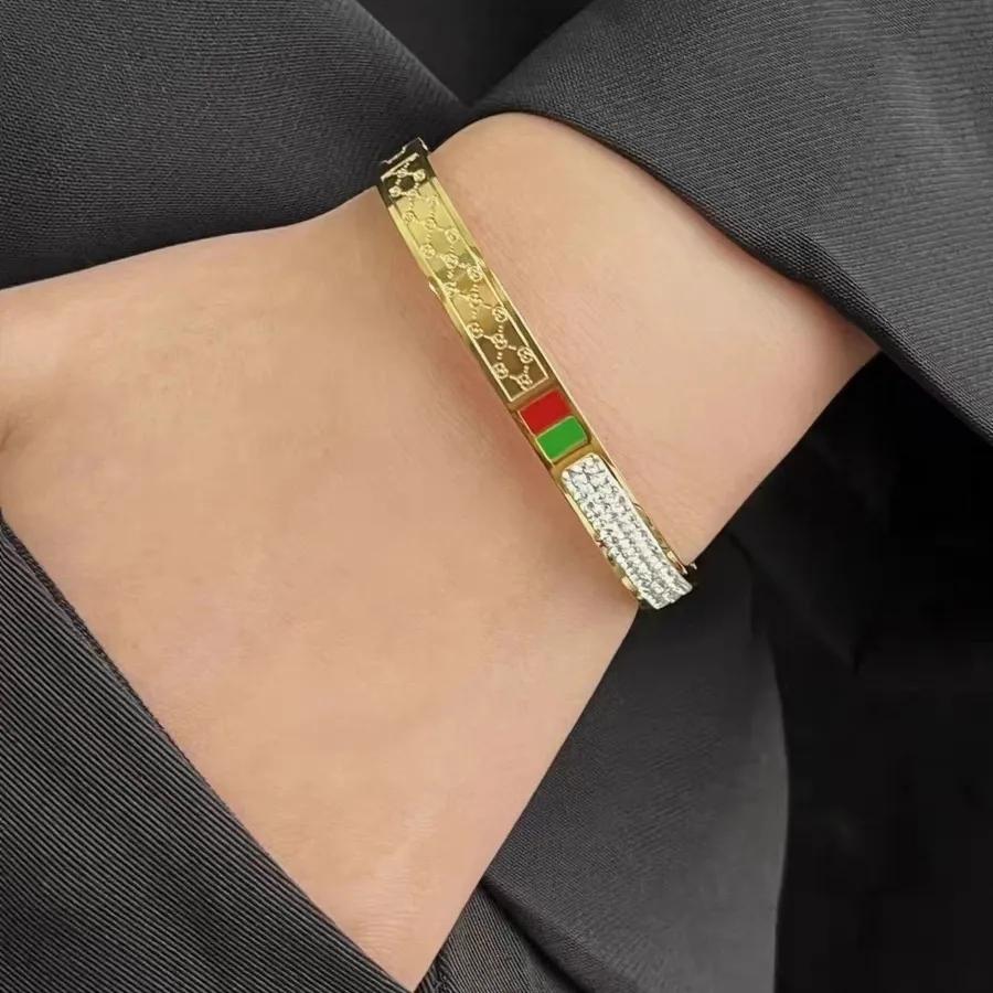 Steel Red and Green Pole Mud Inlaid Zircon Female Ins Cold Wind Fashion Trendy Bracelet for Women In