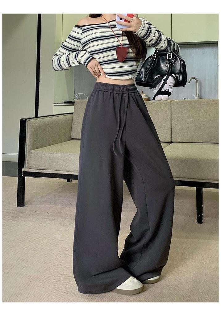 2026 Spring Plus Size Women's Wide-Leg Drawstring Pants - Casual, Elastic Waist, High-Waisted, Slimming Fit