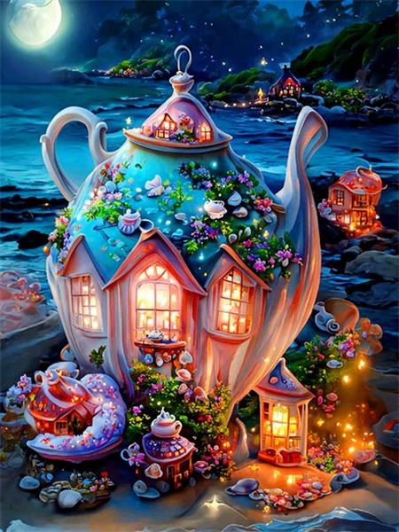 Diy Diamond Painting Castle Fantasy Scenery Embroidery Cross Stitch Night House Landscape Mosaic Home Decor