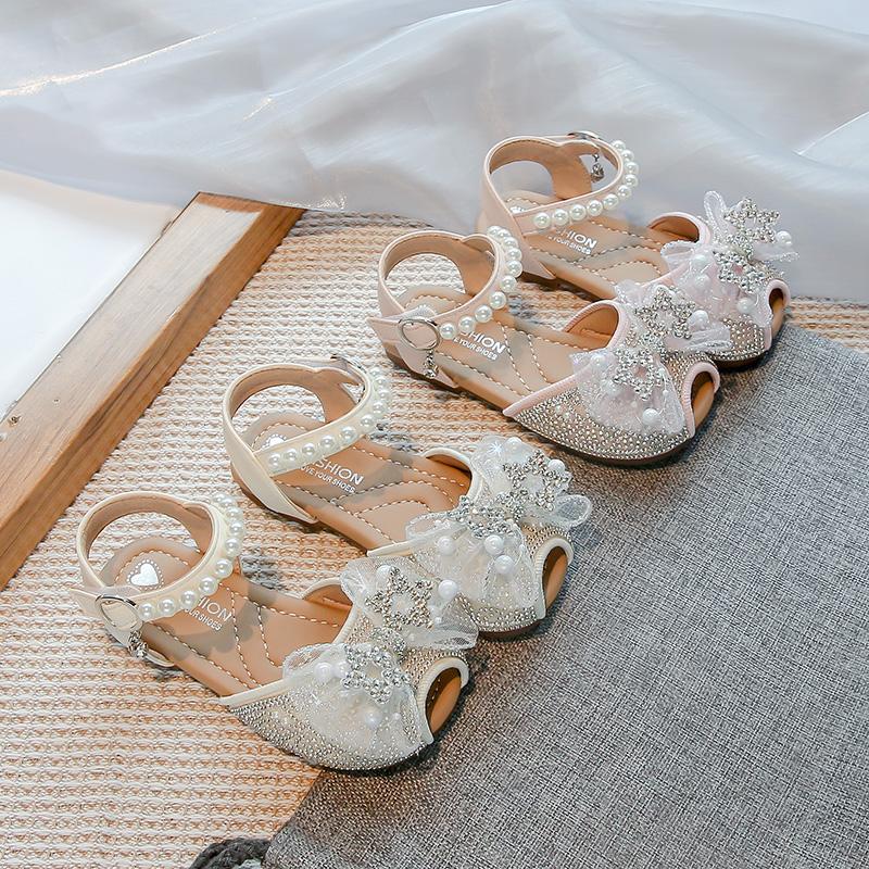 Girls Sandals Sweet Lace Bows Kids Princess Dance Shoes Peep Top Sandals 2025 Summer New Children Dress Shoes for Wedding Party