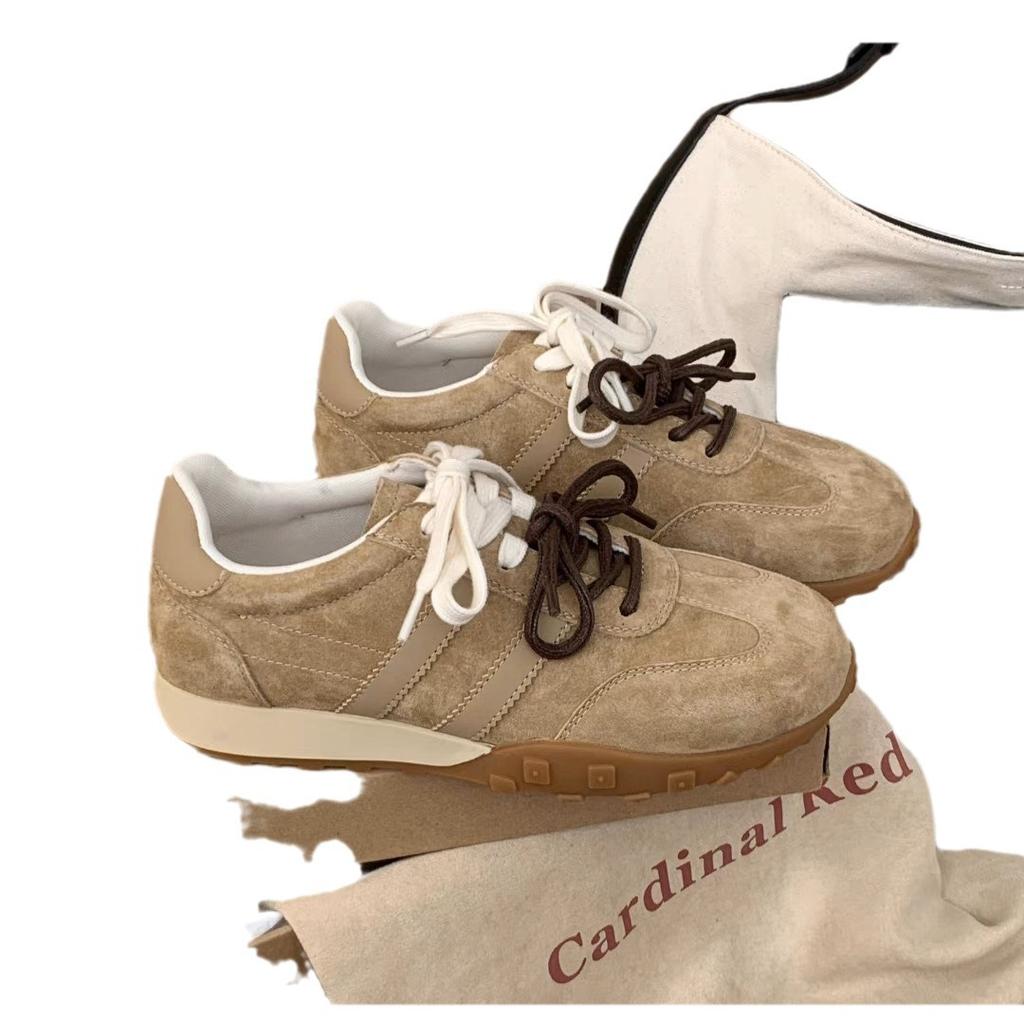 Lederschuhe für Damen aus Rindsleder, einfarbig, mit Schnürsenkeln, 2025 Frühling neu, deutsche Trainingsschuhe, vielseitig, Maillard-Farbe, Freizeitschuhe