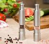 Morningplace Stainless Steel Pepper Mill, One-Push Operation, Salt and Pepper Spice Mill (Set of 2)