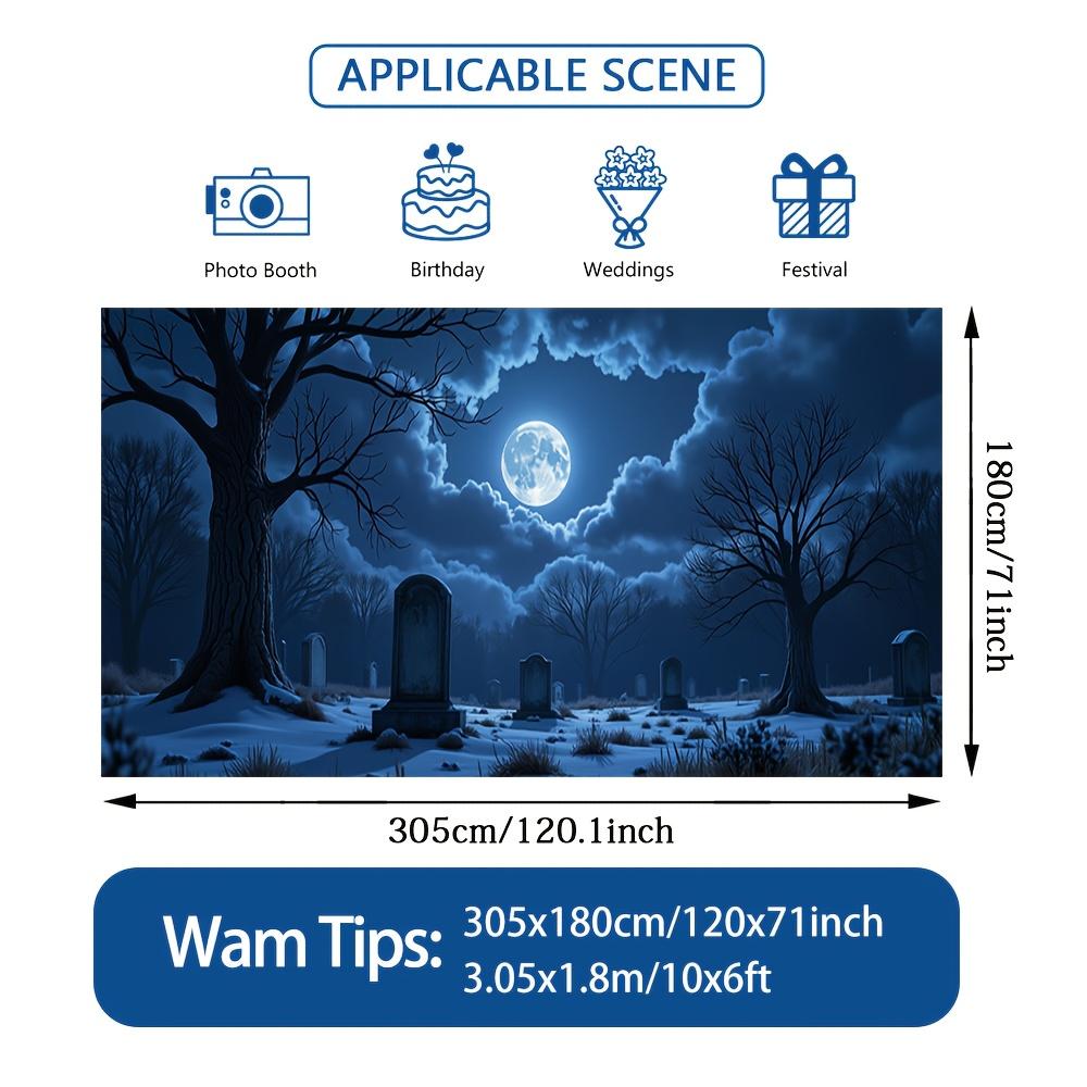 1pc Horror Cemetery Halloween Night Garage Door Cover with Tombstone  Full Moon and Haunted House Design - Easy to Install