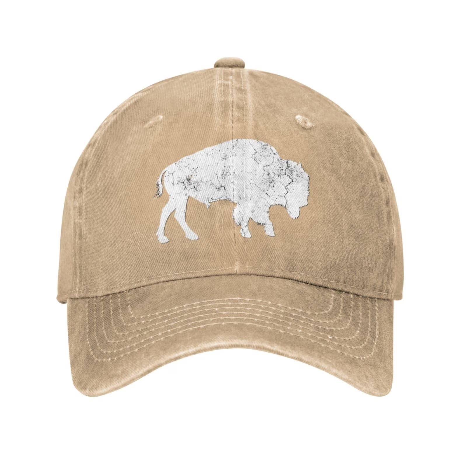 My Extreme Outdoor Activities Women's Distressed Buffalo Baseball Cap Retro Bison Print Washed Cotton Adjustable Casual Hat Cm