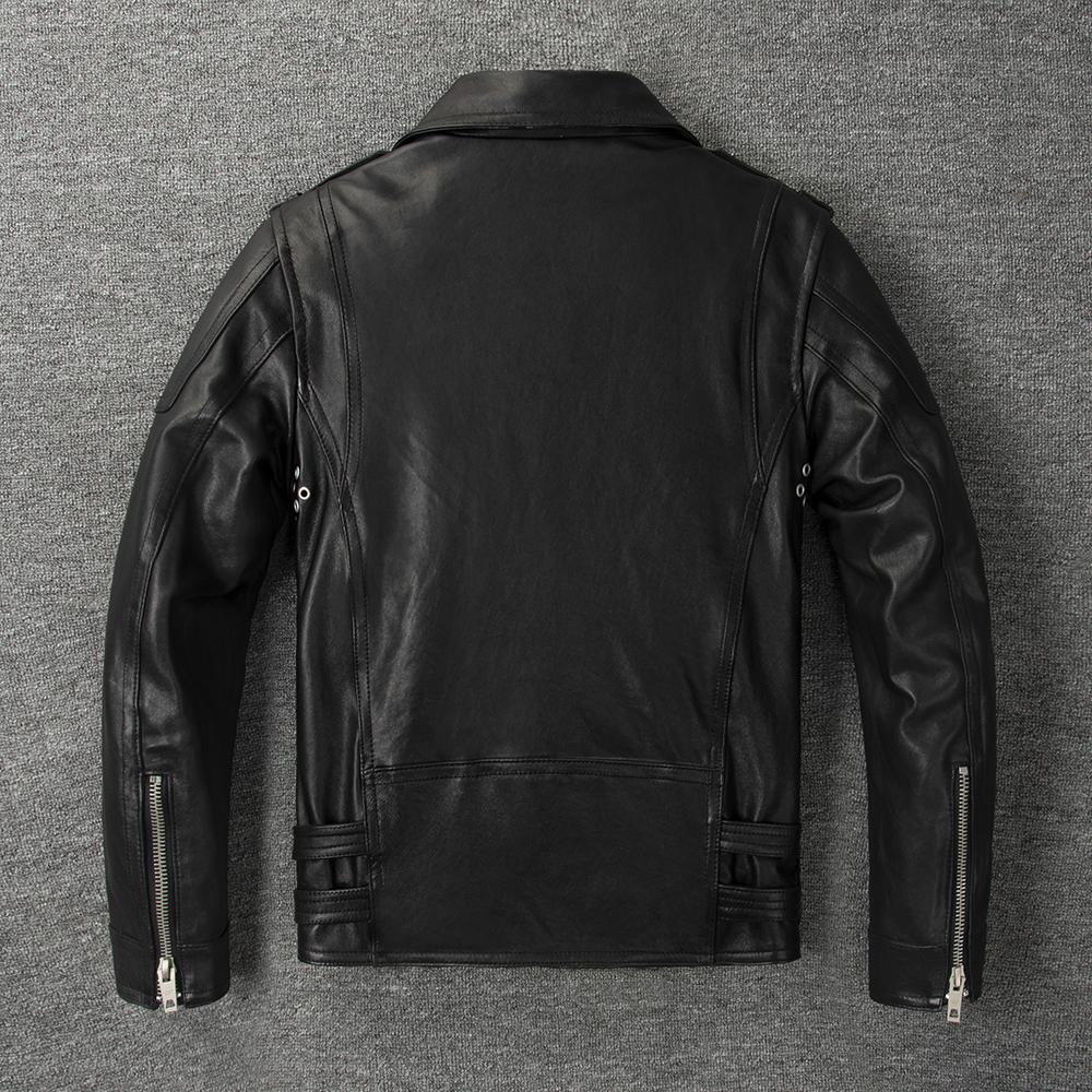 Motorcycle Style Jackets Natural Tanned Sheepskin Soft Genuine Leather Jacket Men Black Moto Biker Skin Coat Spring Autumn