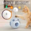 Spring Cat Teasing Ball Automatic Rotation Plush Ball Cat Football Toy with Feather with Bells Cat Interactive Toy