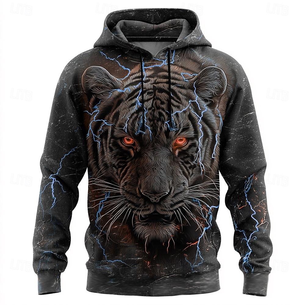 Men's Animal Tigers 3D Prints Hooded Hoodies Sweatshirts Long Sleeve Crew Neck Streetwear Drawstring Tops