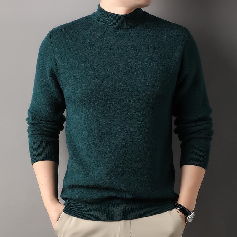 Men's Semi-turtleneck Sweater Men's Casual Versatile High-end Autumn and Winter Thread Clothes with Knitted Sweater Inside