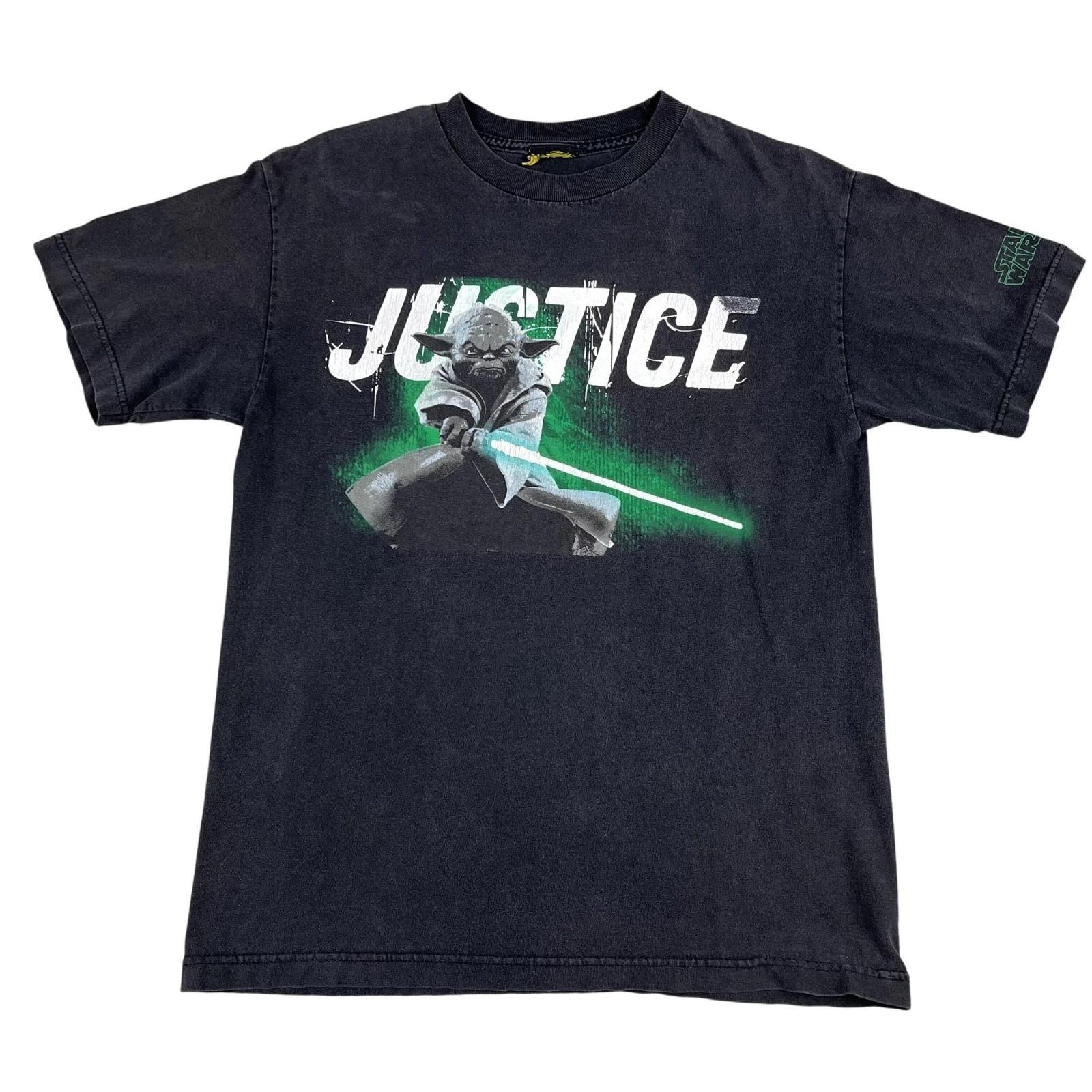 Vintage 2007 Star Wars the Clone Wars Yoda Justice Black T-Shirt Sz Small 3XL
