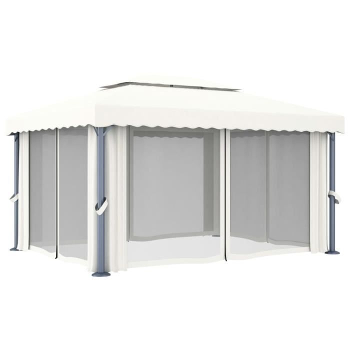 VidaXL Tonnelle avec rideau 4x3 m Blanc crème Aluminium