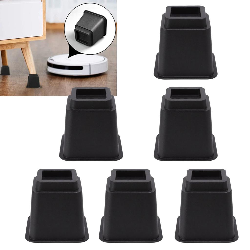 6pcs Bed Risers 5in High Quadrate Trapezoidal Ergonomic Plastic Black Furniture Risers Blocks for Home Office