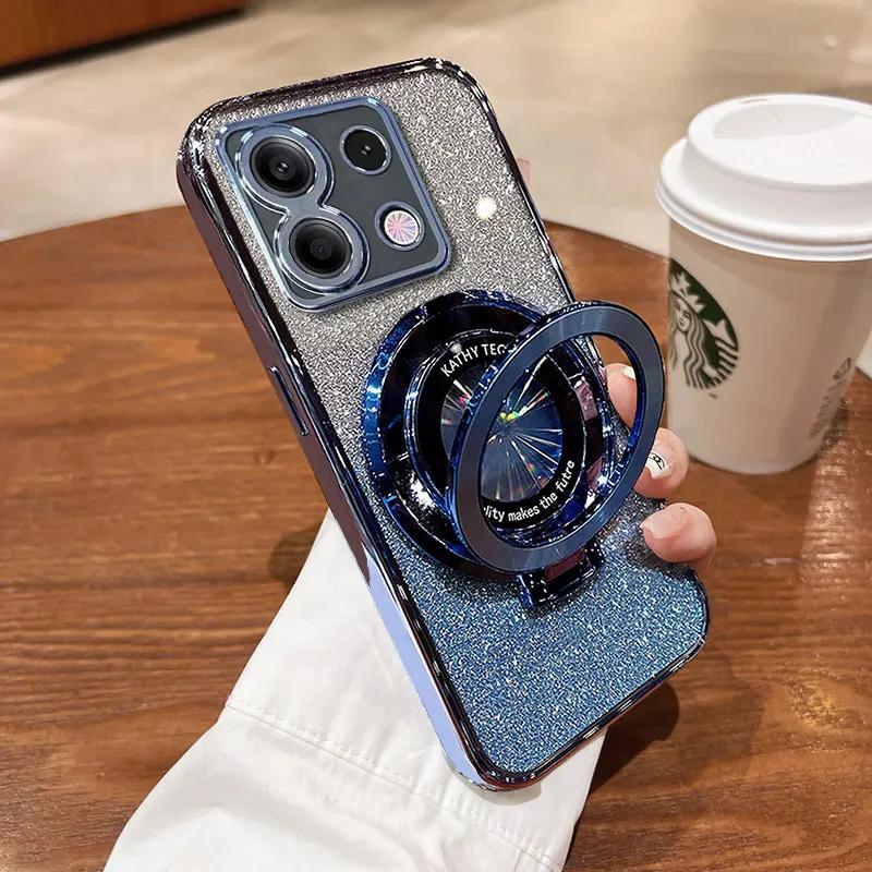 Ring Magnetic Bracket Shell for Redmi Note 14 Pro Note 13 4G 5G Note 13 Pro Plus Redami 14 R Shockproof Protection Glitter Case