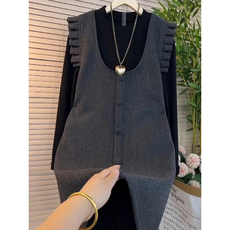 Spring Women s Ruffle V Neck Button Down Long Black Cardigan XXL