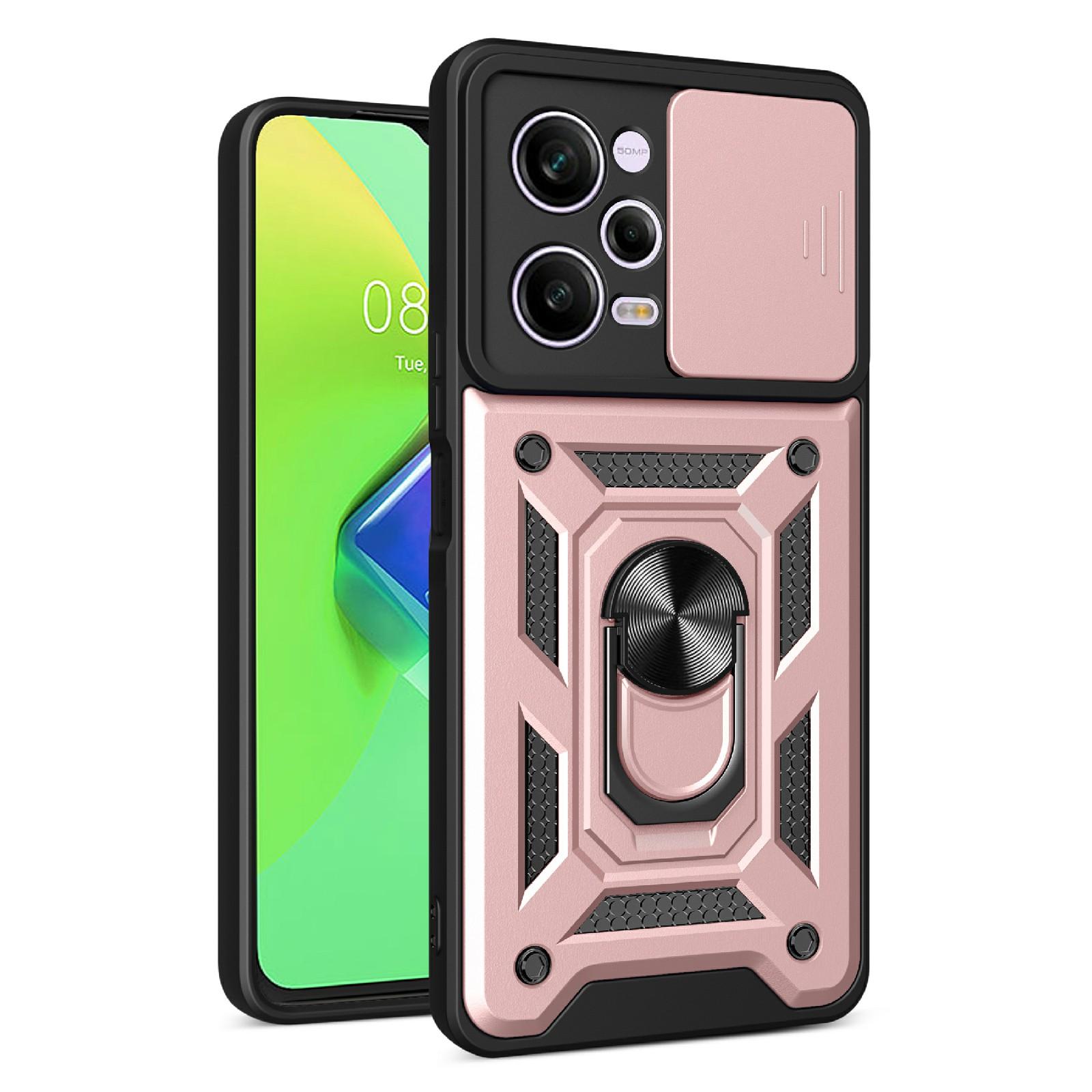 

For Xiaomi Redmi Note 12 Pro 5G Kickstand PC+TPU Phone Case Slide Push Pull Camera Lens Protection Cover Rose Gold
