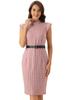 Allegra K Women's Vintage Business Dress, Cap Sleeve, Houndstooth, Pencil Dress with Belt, Checked Slim Dress, Dusty Pink, Size M