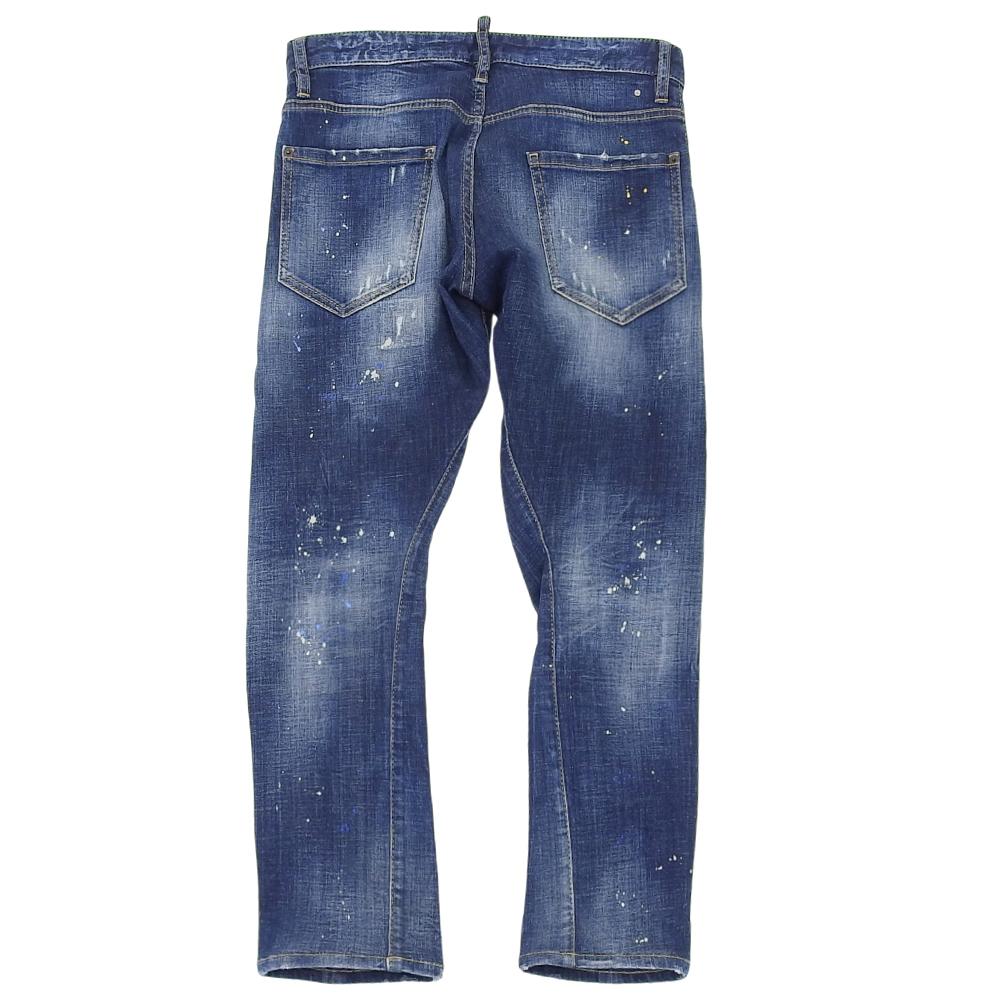 Dsquared2 SEXY TWIST JEAN Painted Denim Pants, Men's, Indigo, Size 44, S74LB1023, 2021 Autumn/Winter Collection Bottoms 44 IndigoUsed