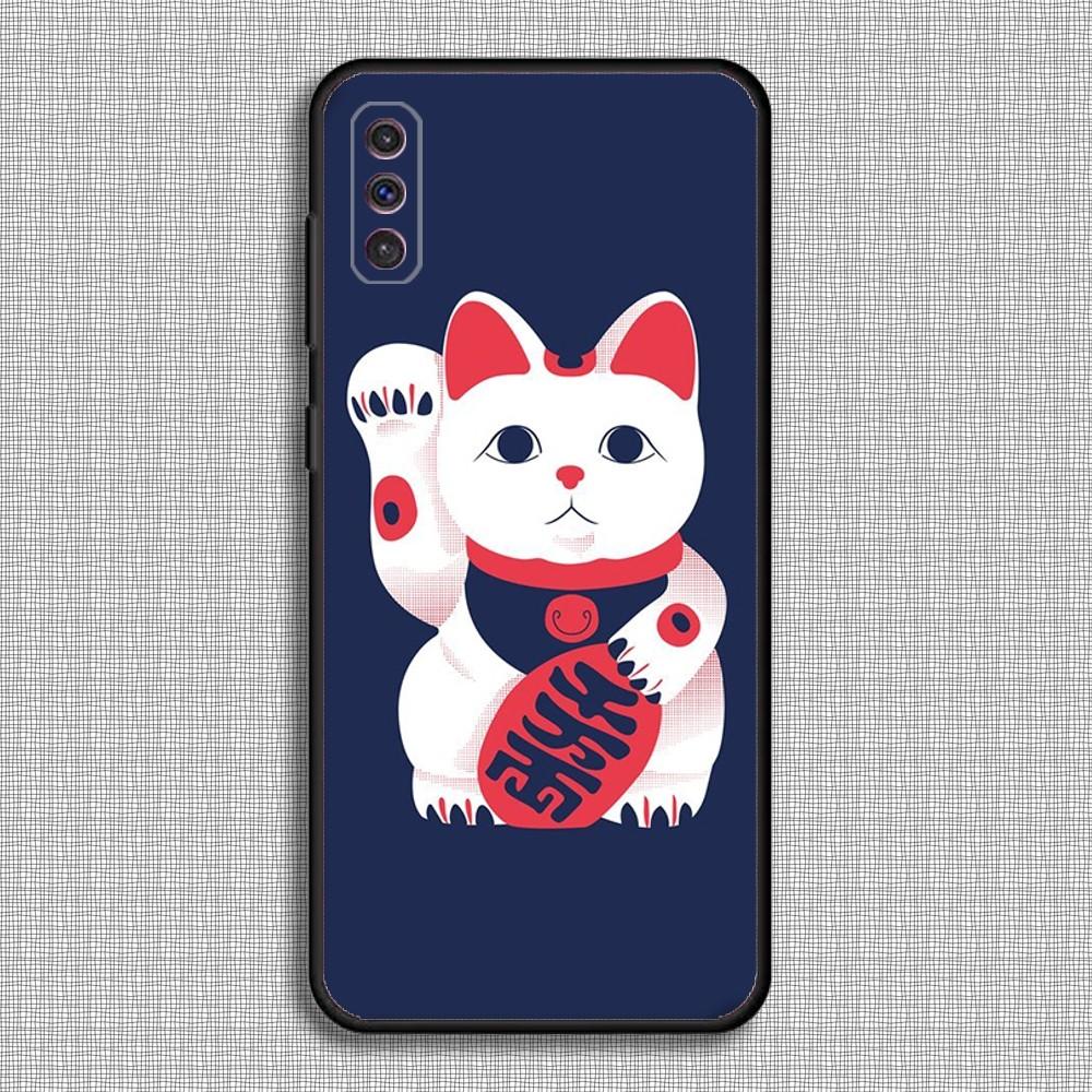 Maneki Neko Lucky Money Cat Phone Case For Samsung S23,23,22,30,21,10,9,Note20 Ultra,Lite,Ultra,5G,Plus,FE,Black Soft Case