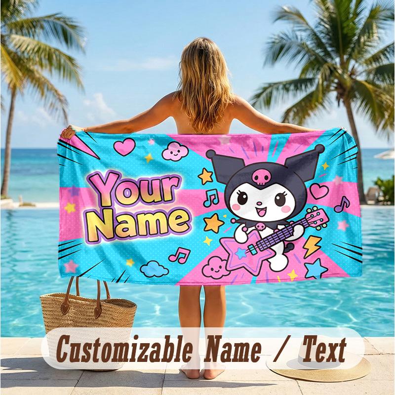 Custom Text Beach Towel, Soft Absorbent Swimming Multi-use TowelKuromi