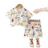 Boys' Cartoon Excavator Summer Shirt & Shorts Set - Trendy 2026 Thin Short Sleeve Outfit for Baby Boys