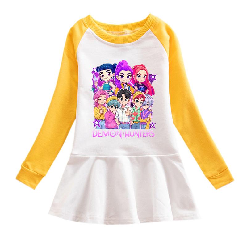 Multi-color Girls Kpop Rumi Zoey Mira Hunters Print Pleat Mesh Dress