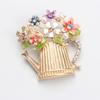 Colorful Flowers Watering Can Brooches Women Fashion Pins Accessories