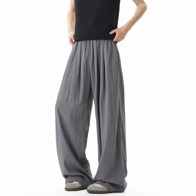 Quick-drying Thin Pants Men's Summer Solid Color Drape Elastic Waist Loose Straight Mopping Men's Casual Pants
