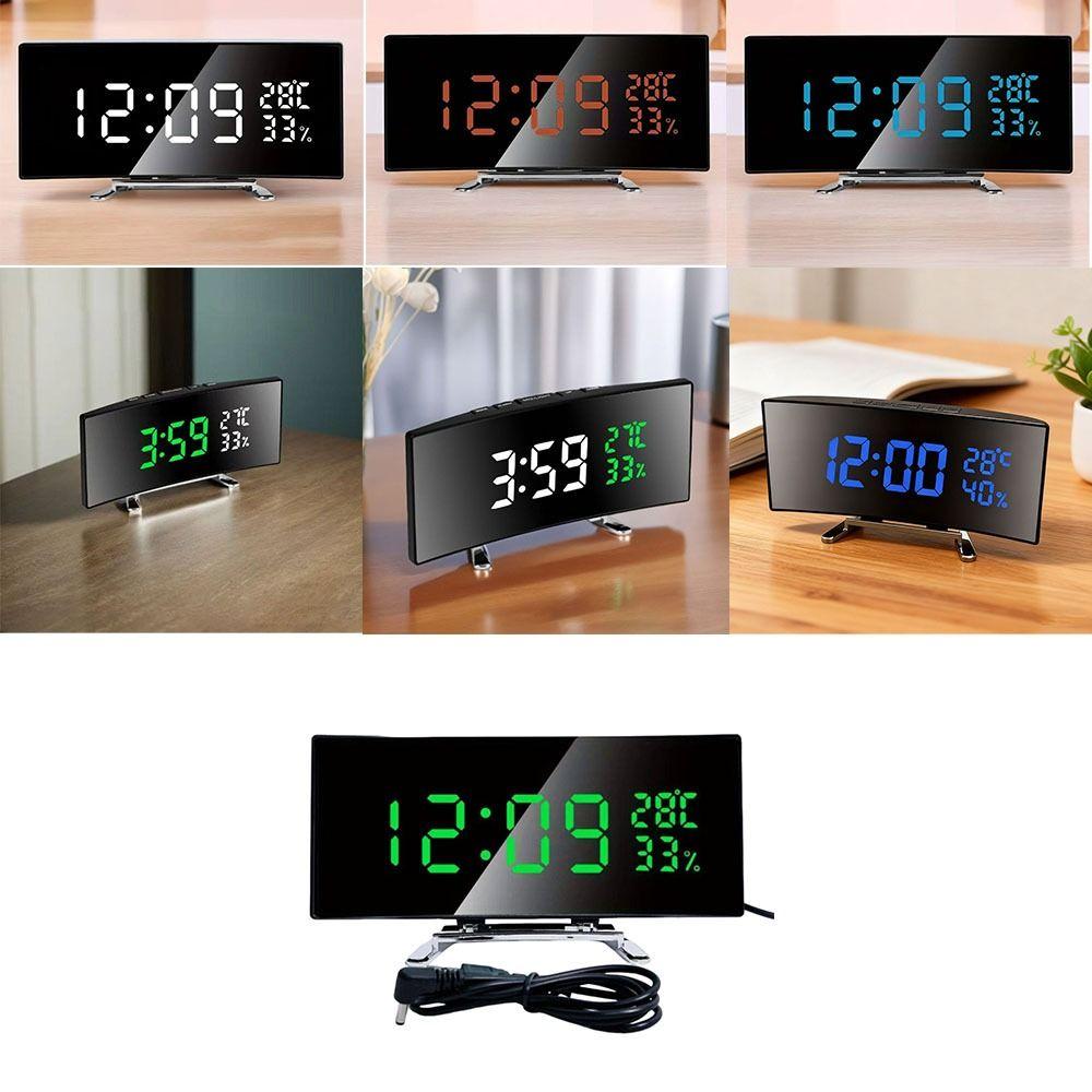 Curved Screen Digital Alarm Clock Large Table Clock Multi-function Desk Clock Table Use