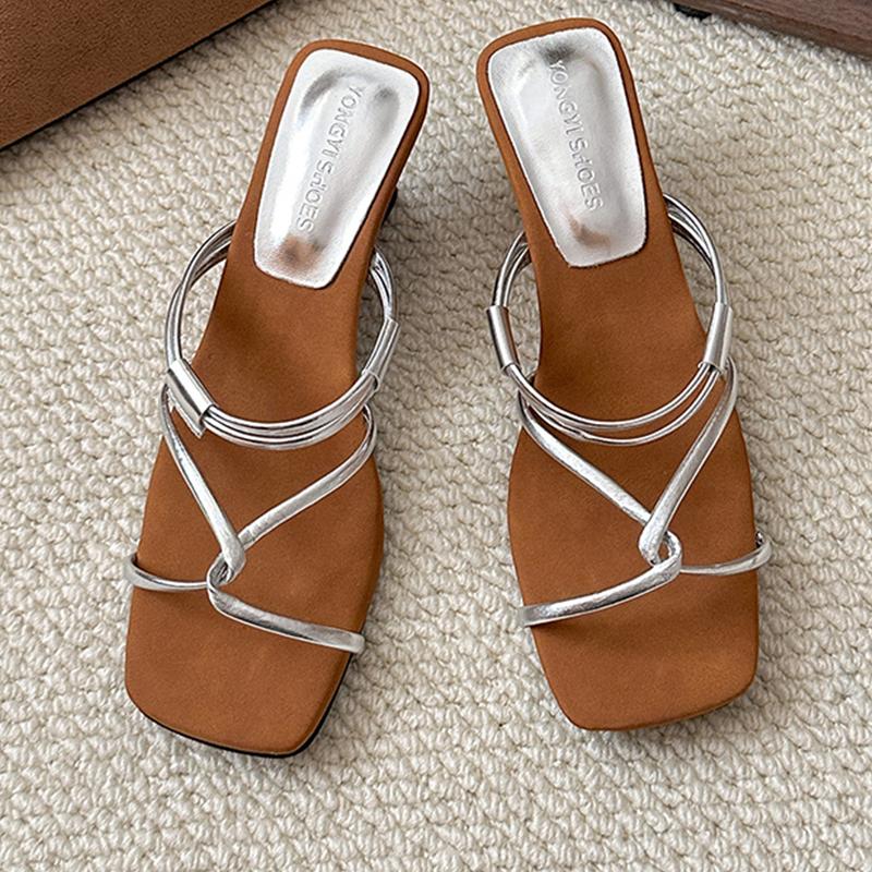 

Fashion Women Slippers Fashion Mid Heels Dress Shoes Designer Elegant Pumps Summer Heeled Shoes Woman 2025 New Brand Zapatillas De Mujer 40