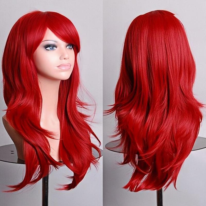 Soowee 70cm Lange Synthetische Perücken Rosa Lila Cosplay-Perücke Gewellt Halloween-Kostümhaar Kunsthaar für Damen