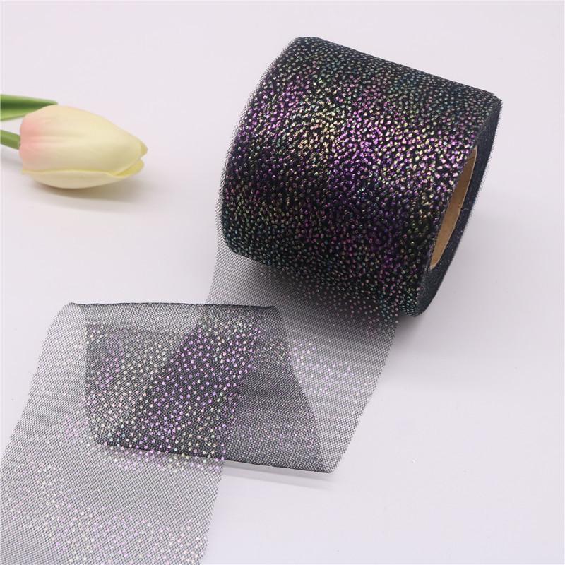 6CM/roll Holiday Ribbon Colorful Dot Mesh Fabric Glitter Ribbon For Gift Wrapping Christmas Decorations