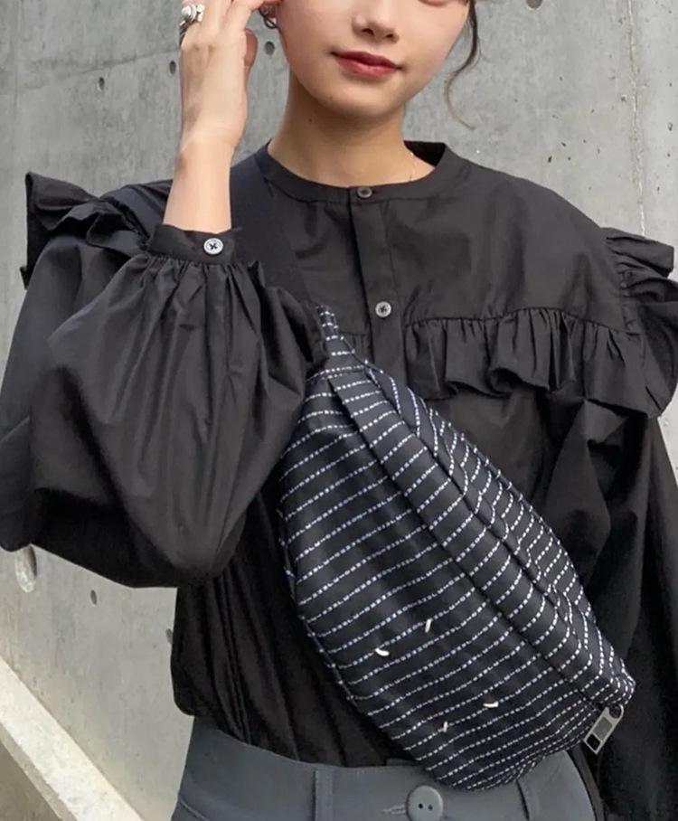 

Осенний женский топ в разноцветную полоску с рукавами-фонариками One Size