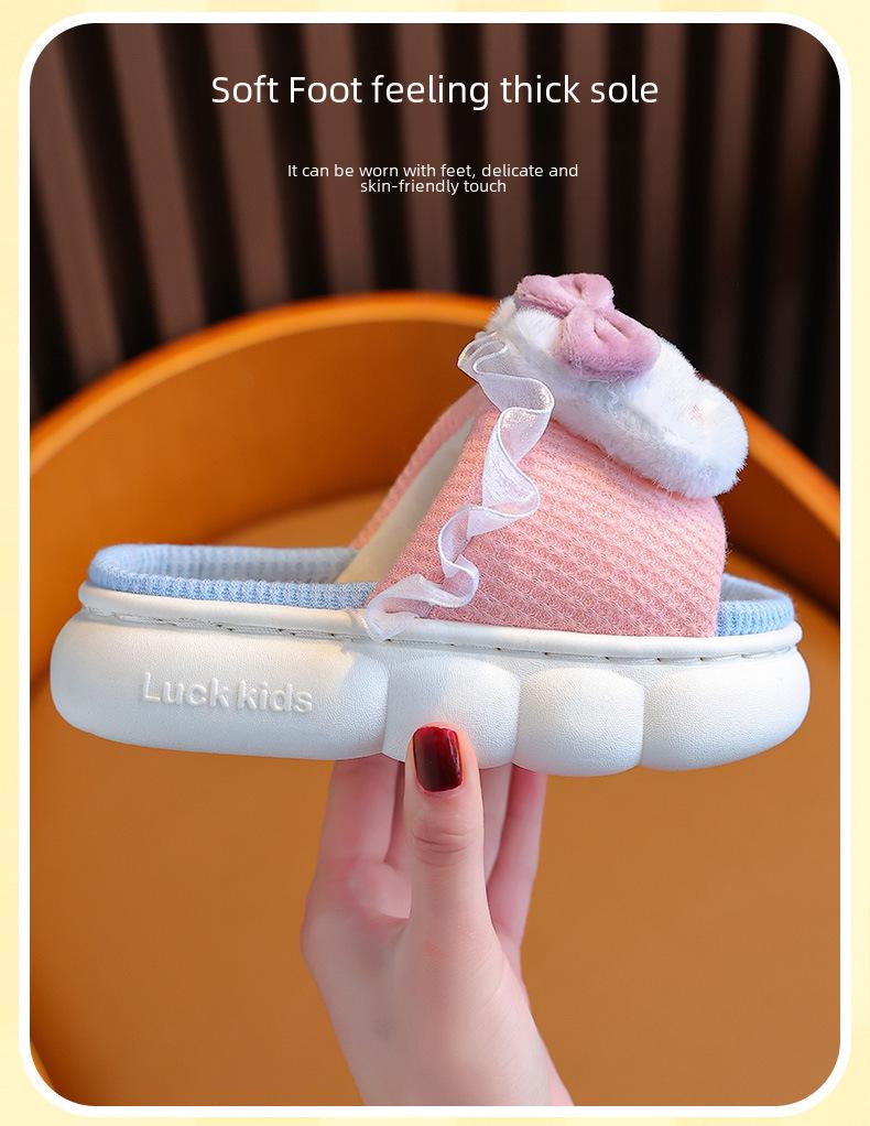 Kids' Princess Linen Slippers: Non-Slip, Thick-Sole, for Spring & Autumn.
