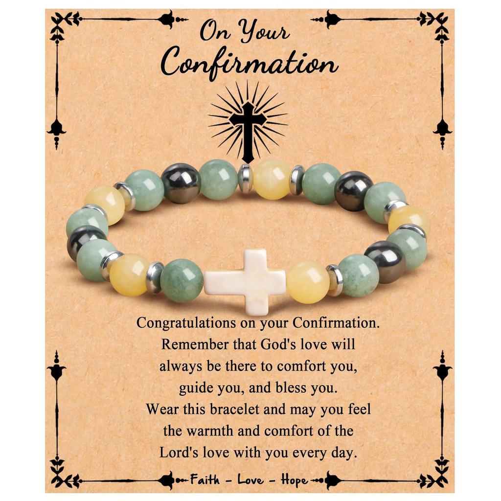 Emperor Stone Pink Zebra Beaded Bracelet with Cross Charm