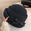 Beret winter French Hepburn style female sunshade warm thousand gold wind hat elegant bow versatile bucket hat