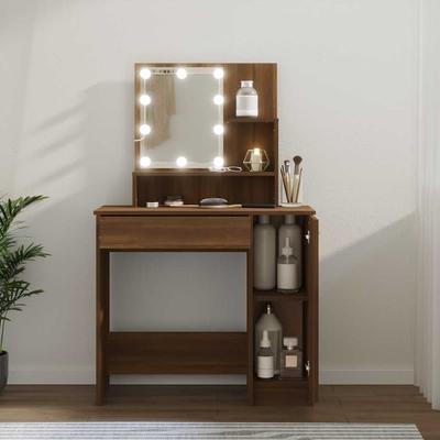 Vidaxl Dressing Table With LED, Brown Oak, 86.5X35X136 Cm