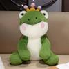 Cute Frog Plush Toy Throw Pillow Playful Green Frog Wear Crown Bed Soothing Doll Children Birthday Gift Room Decoration