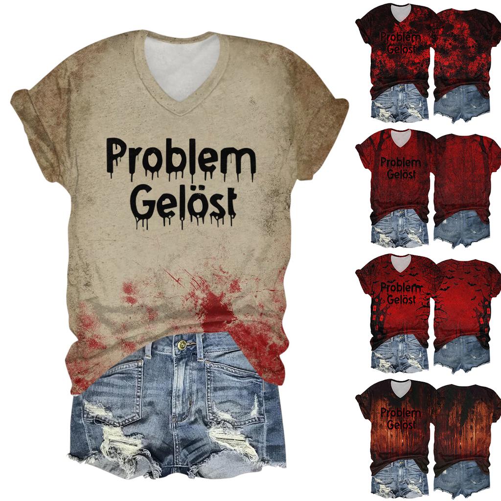 Dame Mote Casual Trekvartsermet Halloween Bokstaver, Spøkelsesfjes Trykk Topp