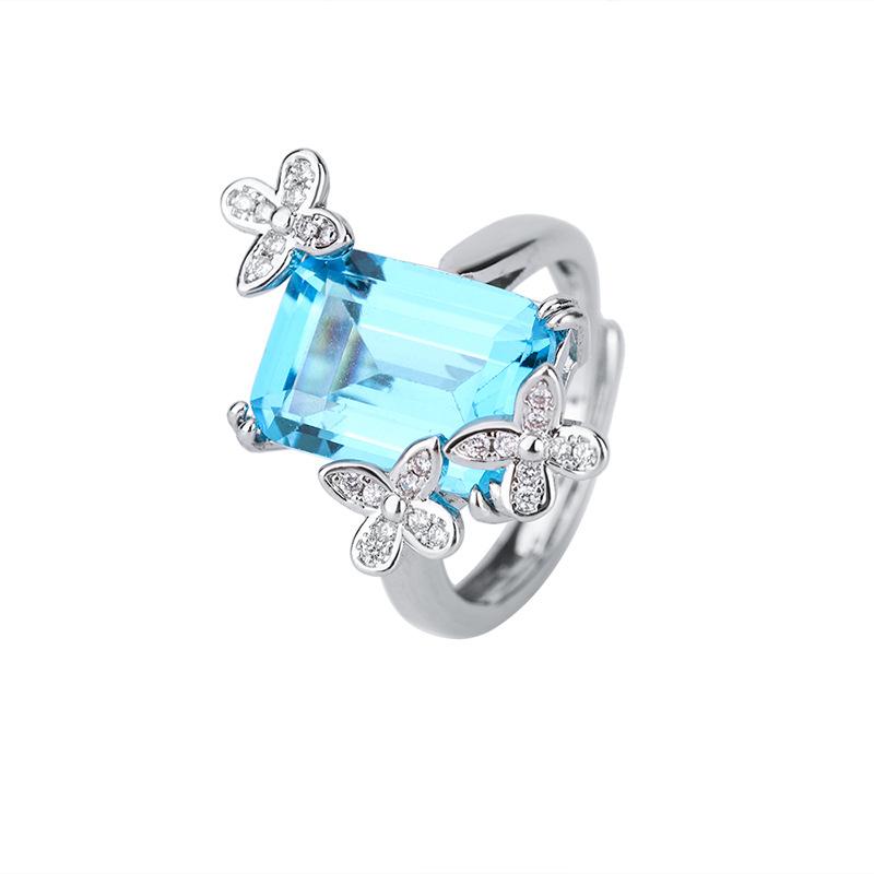 Jewelry Popular Simulation Topa Blue, Simple Wind Live Ring Main Stone 10 * 14