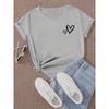 Fabric with White Hearts Fit Round Neck Summer Sports Casual Attire Women's Casual Sleeve T-Shirt Breathable Aesthetic Clothes
