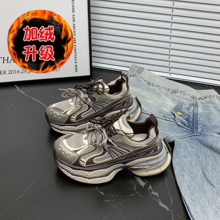 European Station Dad Shoes Mesh Shoes Breathable Leather 2025 Autumn and Winter Velvet Platform Casual Sports Shoes Women's Shoes