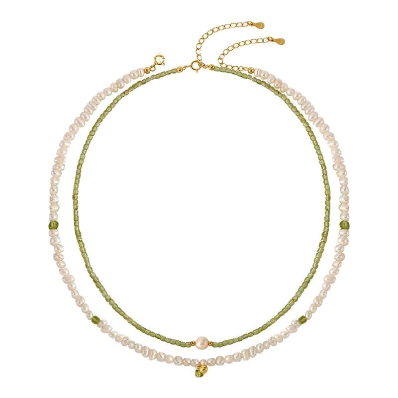 Original Natural Peridot Freshwater Pearl Necklace Stackable Double-Layer Clavicle Necklace In Light Luxury Style, Niche Design
